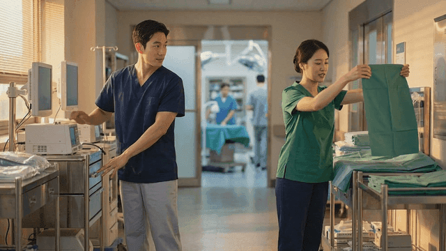 Medical staff preparing equipment in a hospital