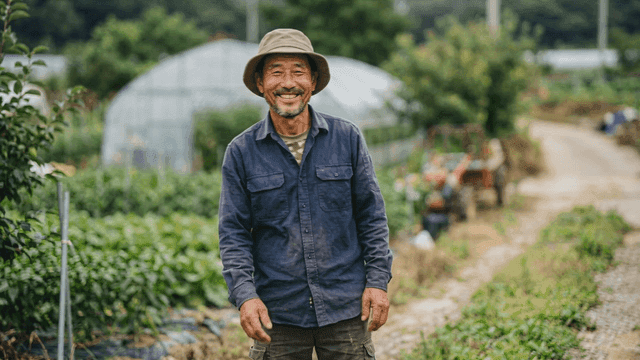 Farmer standing on country road.