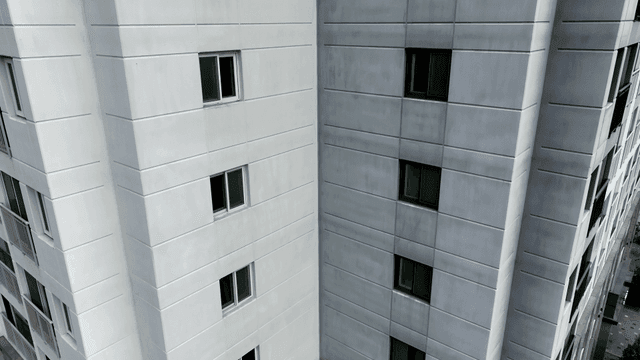 tall apartment buildings with windows