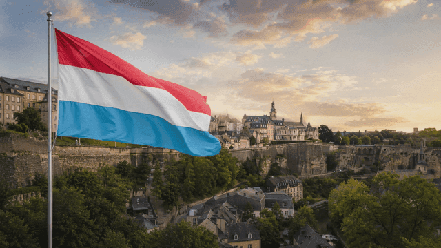Luxembourg cityscape with national flag