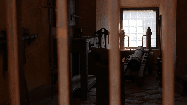 Historic workspace with light streaming in through windows