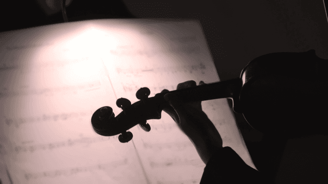 Violinist playing in dim lighting