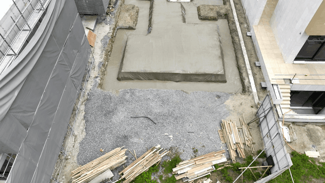 Construction site with concrete foundation