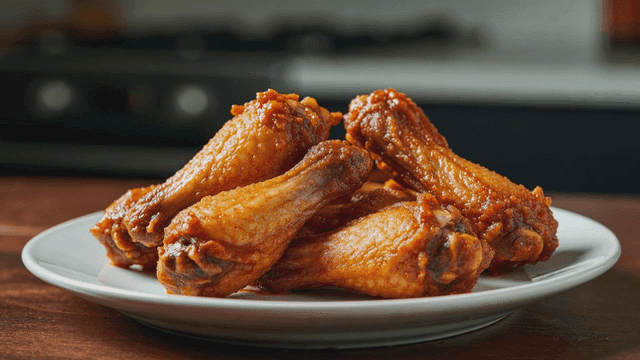 Spicy chicken wings on plate