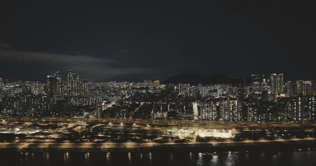 밤의 활기찬 도시 스카이라인