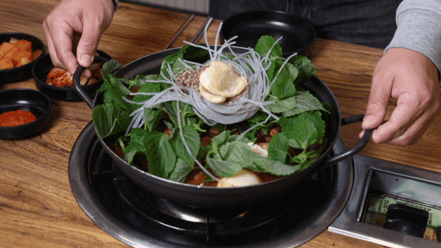 Perilla leaf potato stew served at restaurant table