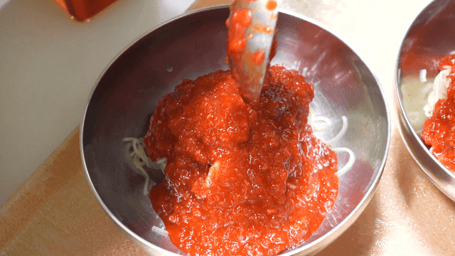 Bibim wheat noodles with spicy seasoning