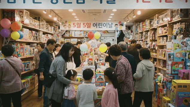 Toy store bustling with families on Children's Day