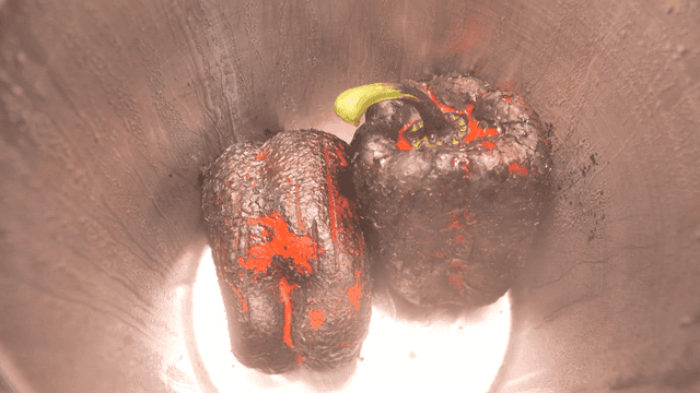 Burnt bell peppers in pot