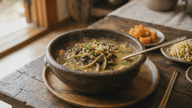 Hot dried radish greens soybean paste soup with side dishes