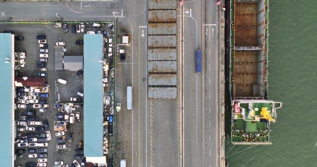 View of a port with cargo ship