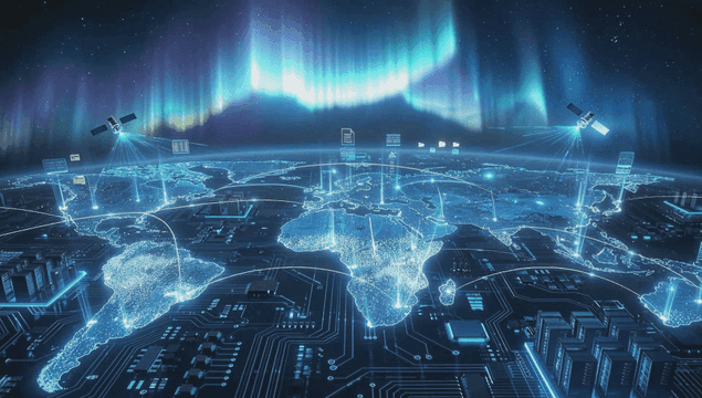 Digital network map with satellites