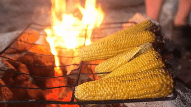 불 위에서 구워지는 옥수수