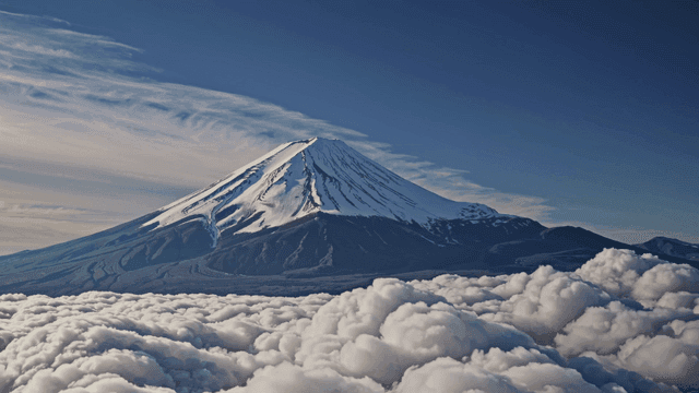 Majestic snow-covered mountains rising above clouds