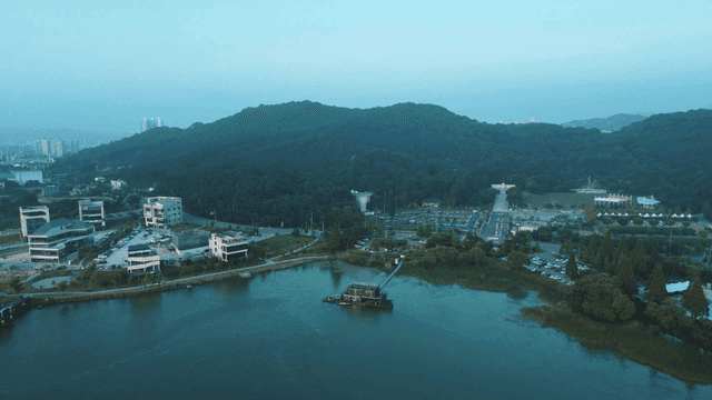 Cityscape with mountains and lakes