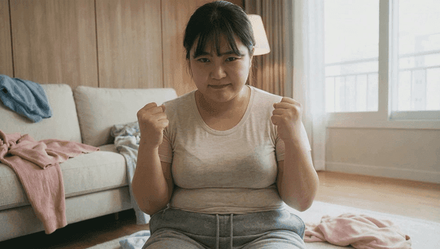 Fat woman who decided to go on diet