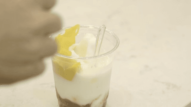 A cup of yogurt with fruit topping