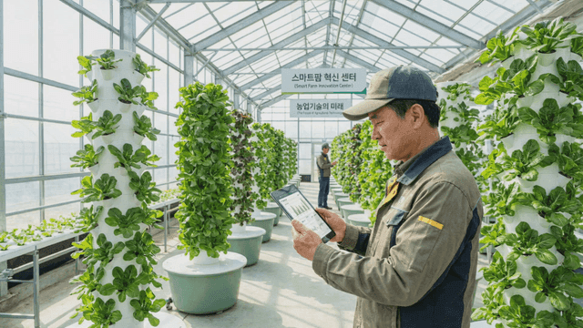 Farmer using tablet in smart farm.