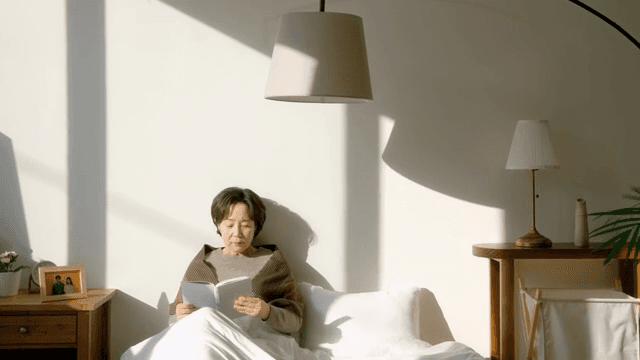 Elderly woman reading in bed