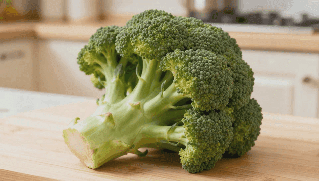 나무 도마 위의 신선한 브로콜리