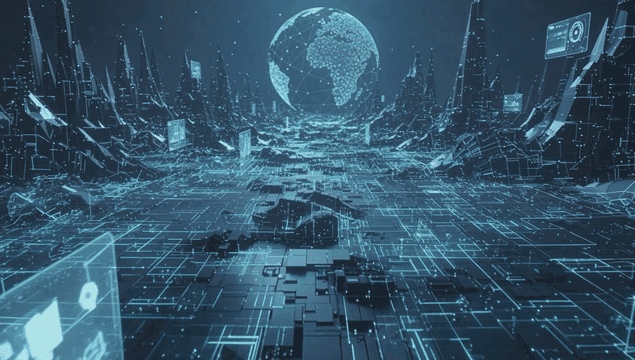 Future digital space landscape with globe