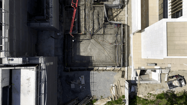 Construction site with steel framework