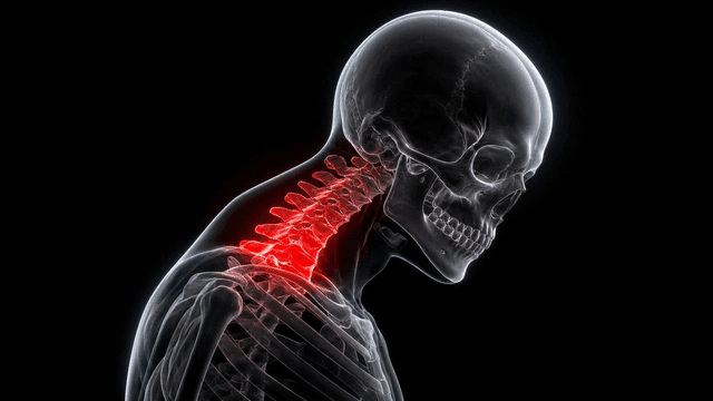 X-ray of curved human turtle neck and spine
