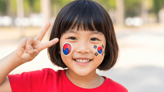 Child's smile with Korean flag face paint