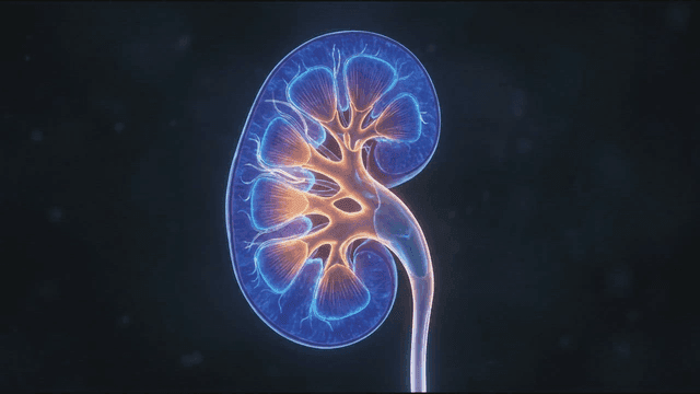 Detailed view of a human kidney