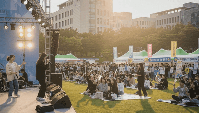 활기찬 관객과 함께하는 야외 콘서트