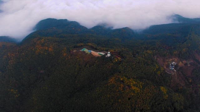 Lush Mountains Surrounded by Thick Fog