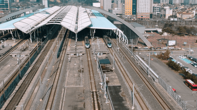 Modern train station with multiple tracks