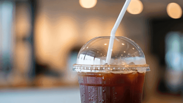 Iced Americano in plastic cup with straw