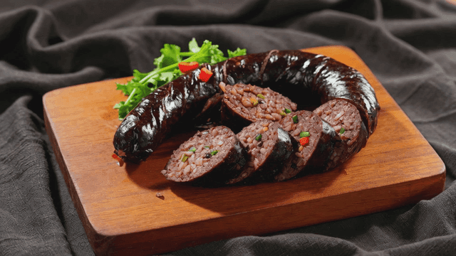 Blood sausage on cutting board