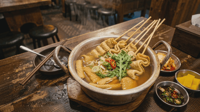 Fish cake soup at cozy restaurant