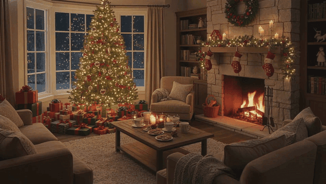 크리스마스 장식이 있는 아늑한 거실