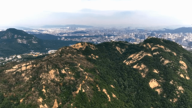 도시 스카이라인이 보이는 산맥