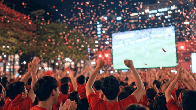 Crowd celebrating soccer victory