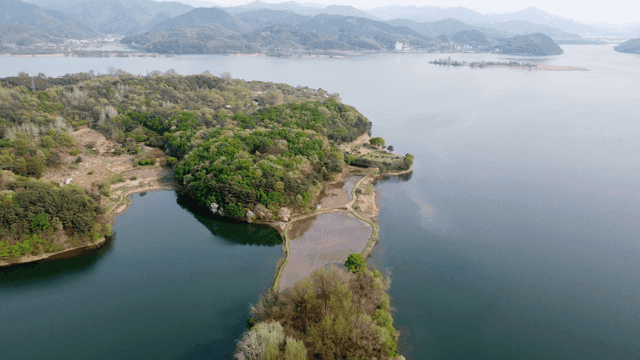 Peaceful island surrounded by tranquil river