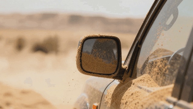 Old car buried in sand