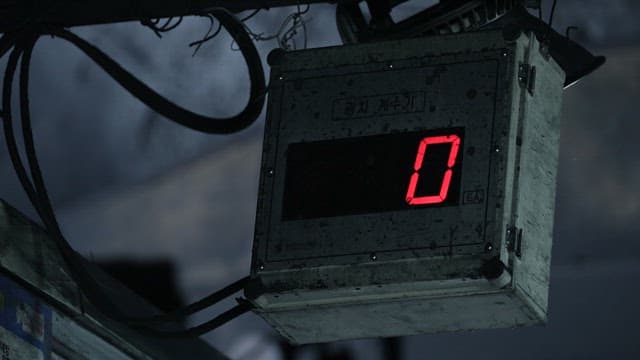 Mining cart counter showing the number 0 in a dimly lit industrial setting.