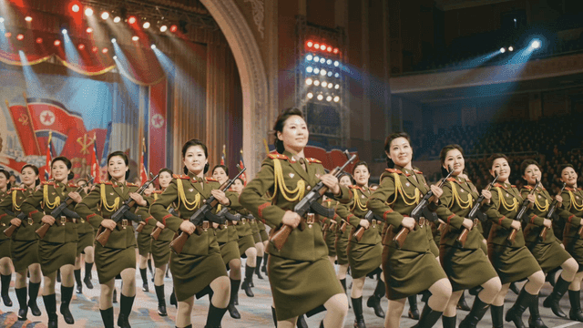 North Korean female soldiers marching in military parade