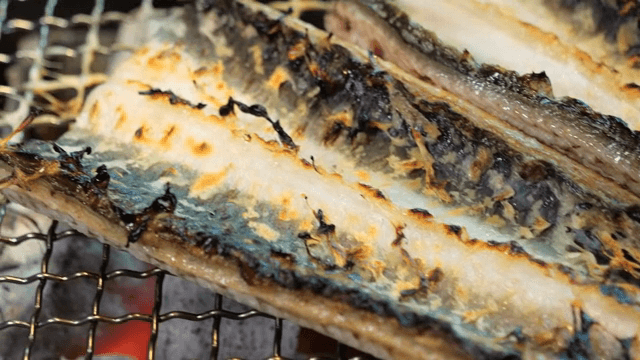 바비큐 그릴 위의 구운 장어