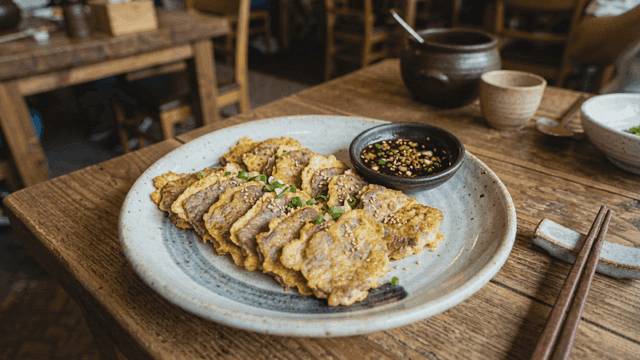 Beef pancakes served with sauce
