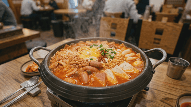 Budaejjigae boiling on table