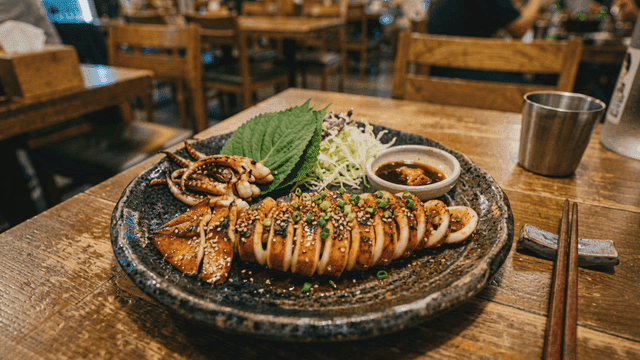 Grilled squid at cozy restaurant