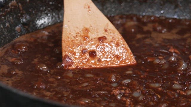 Black Bean Sauce Being Thicken in a Hot Pan