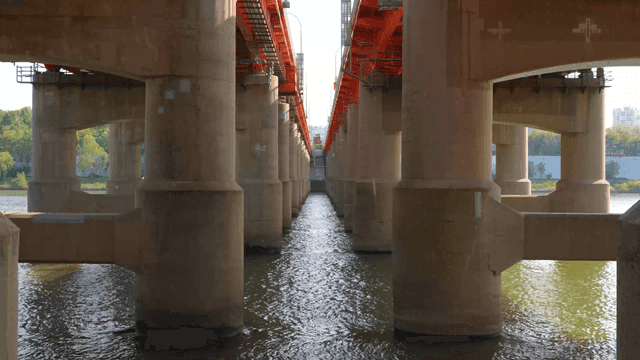 River flowing under bridge