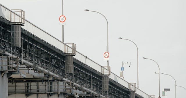 Bridge with Traffic signs and Street Lights