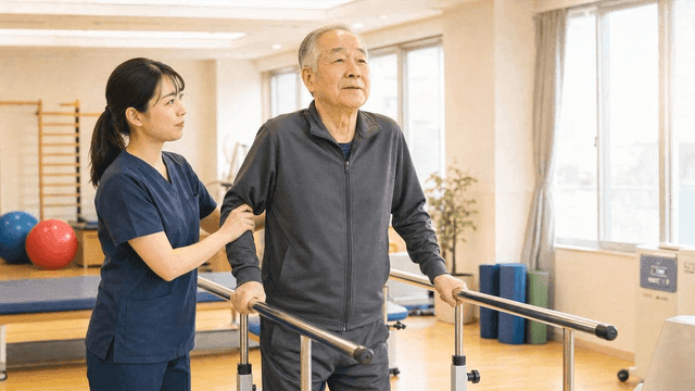 Elderly people receiving rehabilitation treatment